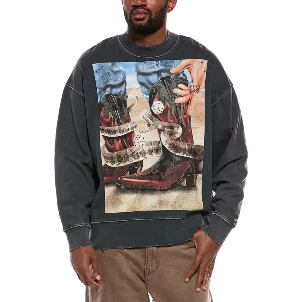 Palm Angels Mens Crewneck Sweatshirt, Grey